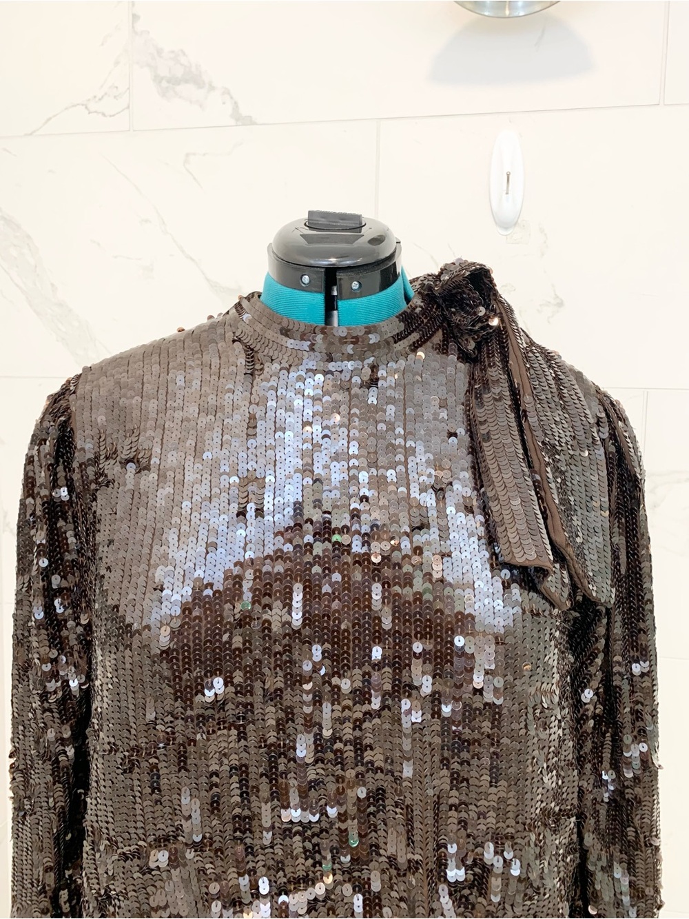 NWT Mac Duggal Sequin Long Sleeve Midi Dress in Dark Brown 16 NWT - Picture 4 of 16